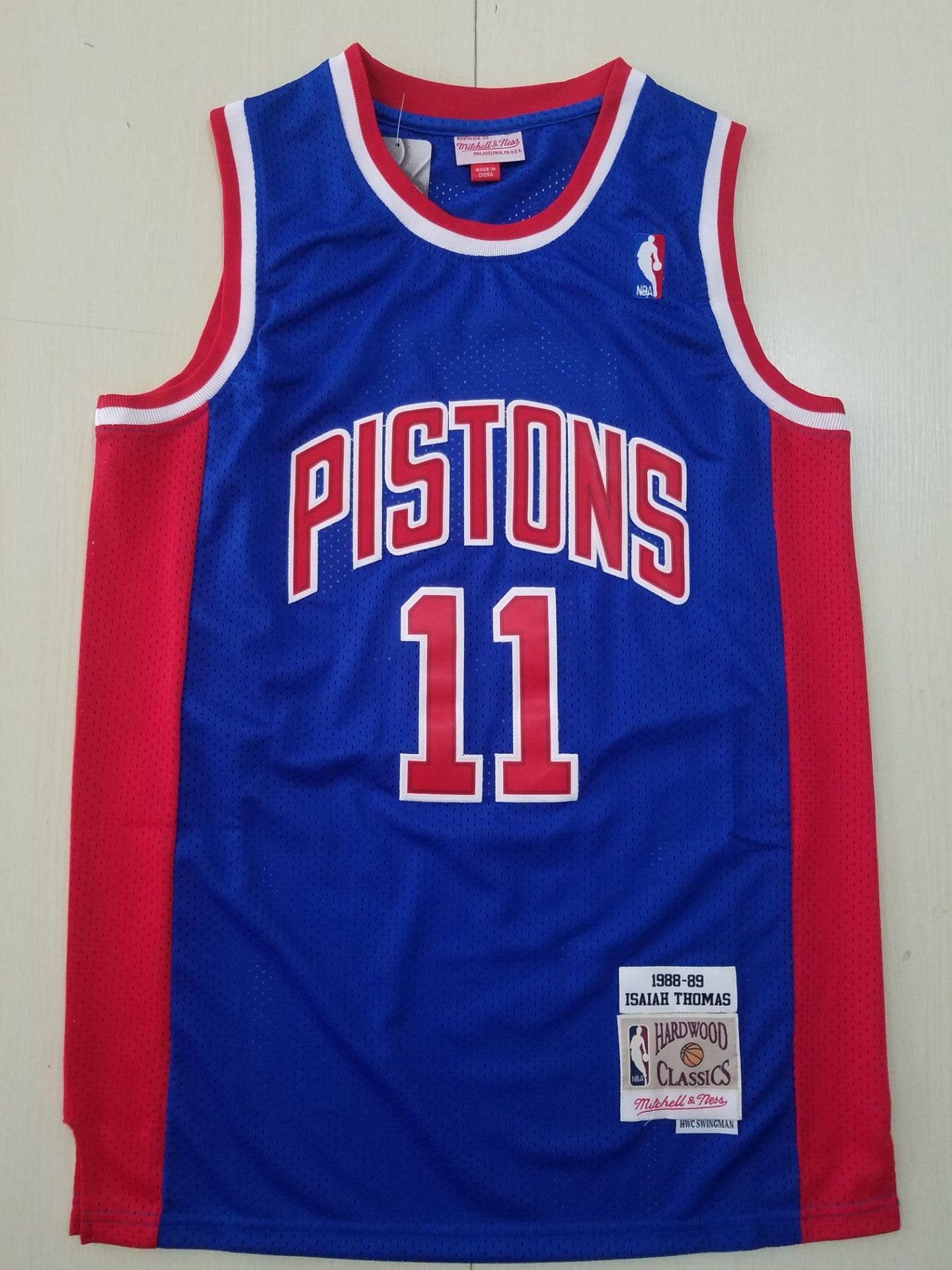 Men Detroit Pistons #11 Thomas Blue Throwback Stitched NBA Jersey 2